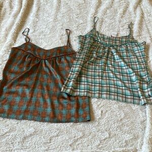 Vintage Original Penguin Checkered Brown/Blue Silk Adjustable Straps Tank Tops S